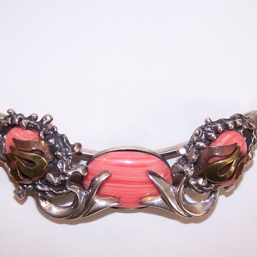 Made in Mexico Mexican 950 Silver and Pink Rhodochrosite Necklace/Clip Earrings - Picture 5 of 13